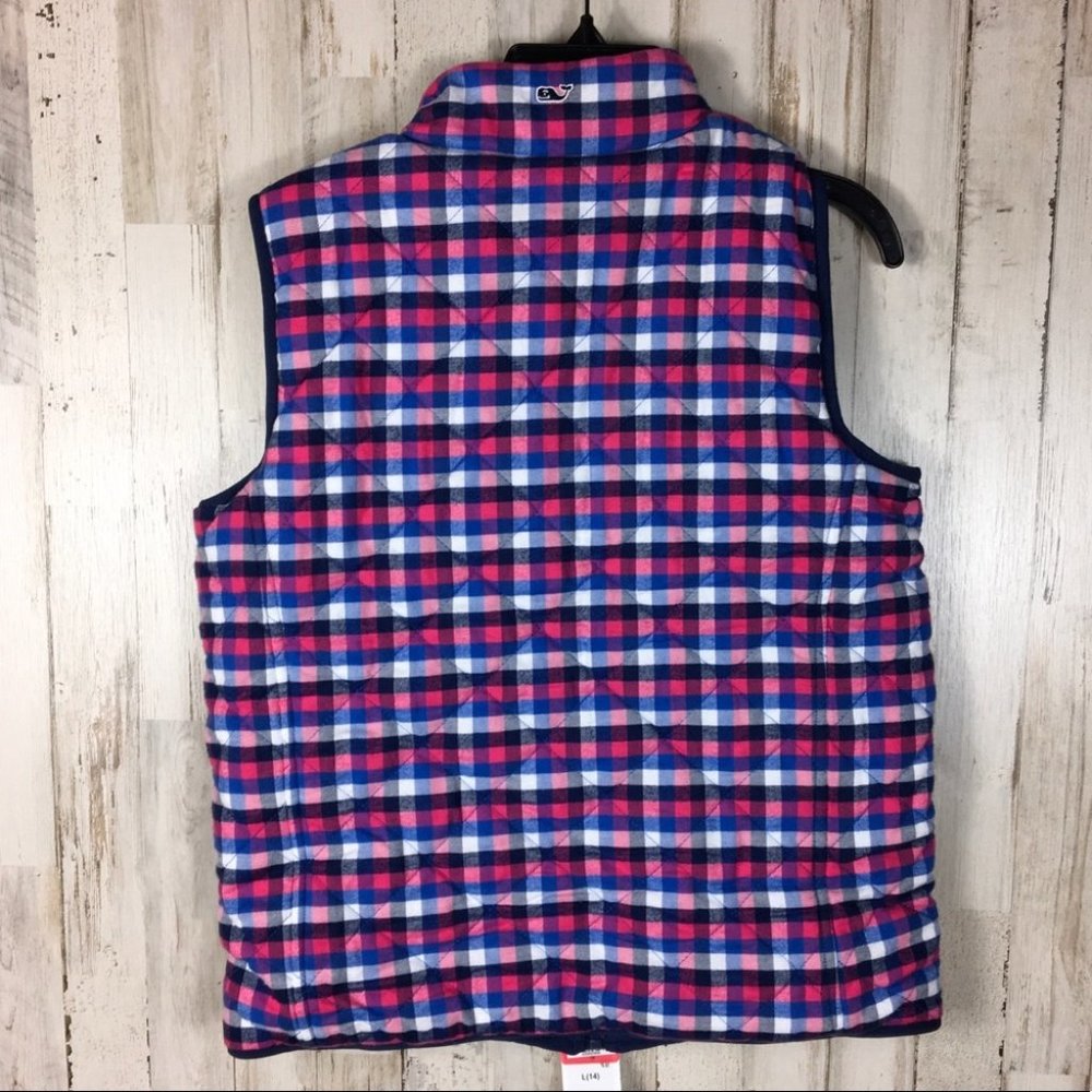 Vineyard Vines Reversible Sherpa Plaid Vest Blue - Picture 11 of 14
